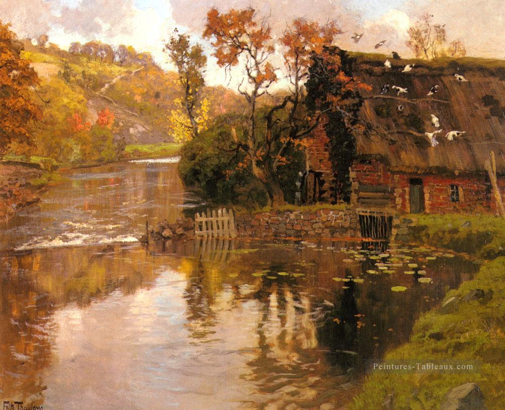 Cottage par un ruisseau impressionnisme Norwegian paysage Frits Thaulow Peintures à l'huile